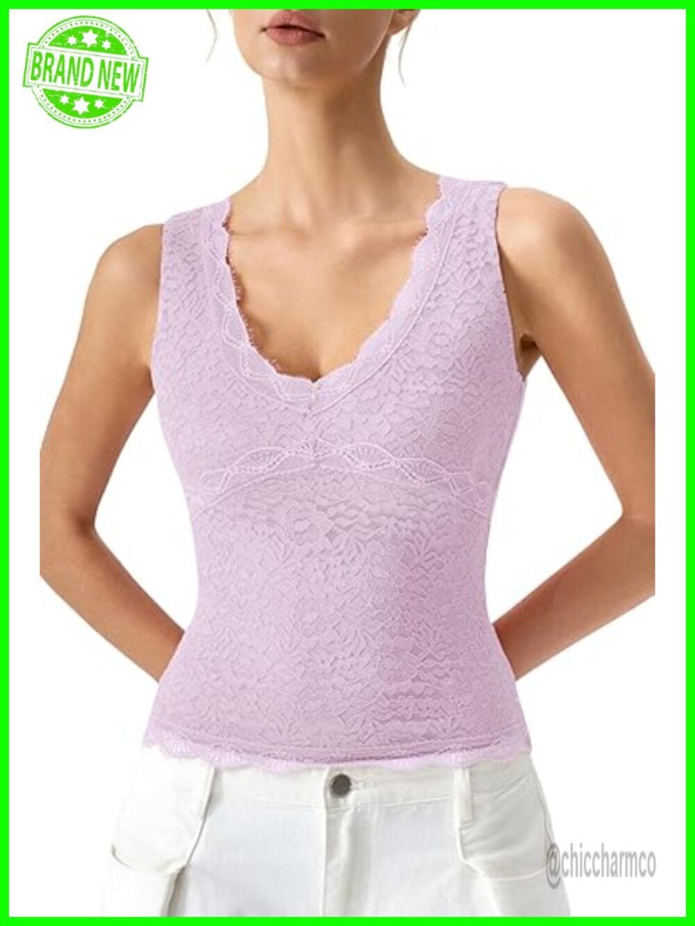 Women's V Neck Sleeveless Lace Tank Top Slim Fit Floral Camisole Casual Crop